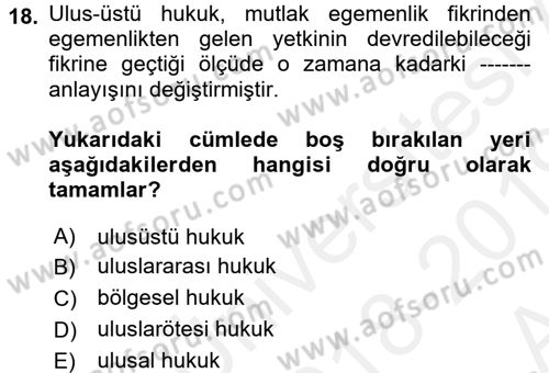 Avrupa Birliği Dersi 2018 - 2019 Yılı (Vize) Ara Sınavı 18. Soru