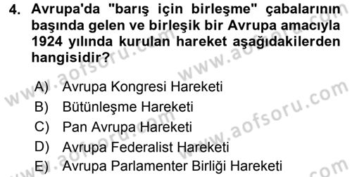 Avrupa Birliği Dersi 2018 - 2019 Yılı (Vize) Ara Sınavı 4. Soru