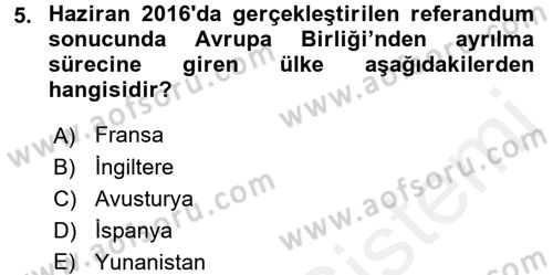 Avrupa Birliği Dersi 2018 - 2019 Yılı (Vize) Ara Sınavı 5. Soru