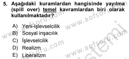 Avrupa Birliği Dersi 2019 - 2020 Yılı (Vize) Ara Sınavı 5. Soru