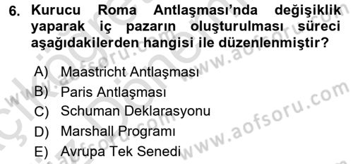 Avrupa Birliği Dersi 2019 - 2020 Yılı (Vize) Ara Sınavı 6. Soru