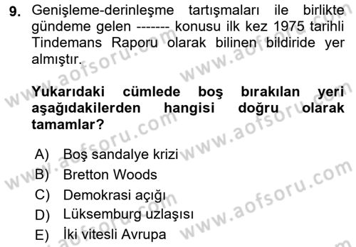 Avrupa Birliği Dersi 2019 - 2020 Yılı (Vize) Ara Sınavı 9. Soru