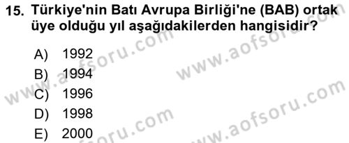 Avrupa Birliği Dersi 2019 - 2020 Yılı (Final) Dönem Sonu Sınavı 15. Soru