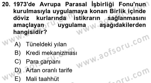 Avrupa Birliği Dersi 2019 - 2020 Yılı (Final) Dönem Sonu Sınavı 20. Soru