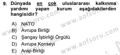 Avrupa Birliği Dersi 2019 - 2020 Yılı (Final) Dönem Sonu Sınavı 9. Soru