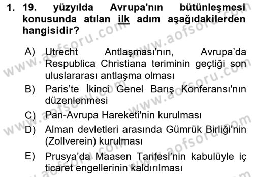 Avrupa Birliği Dersi 2020 - 2021 Yılı Yaz Okulu Sınavı 1. Soru