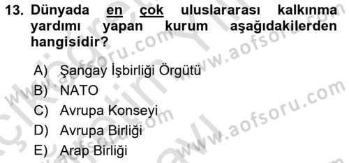 Avrupa Birliği Dersi 2020 - 2021 Yılı Yaz Okulu Sınavı 13. Soru