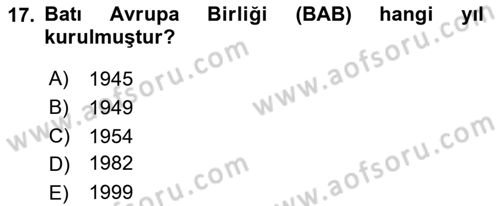 Avrupa Birliği Dersi 2020 - 2021 Yılı Yaz Okulu Sınavı 17. Soru