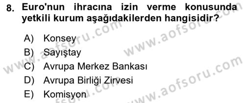 Avrupa Birliği Dersi 2020 - 2021 Yılı Yaz Okulu Sınavı 8. Soru