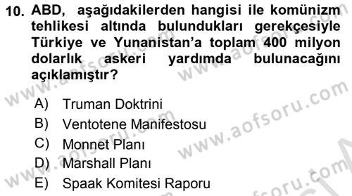 Avrupa Birliği Dersi 2021 - 2022 Yılı (Vize) Ara Sınavı 10. Soru