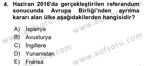 Avrupa Birliği Dersi 2021 - 2022 Yılı (Vize) Ara Sınavı 4. Soru