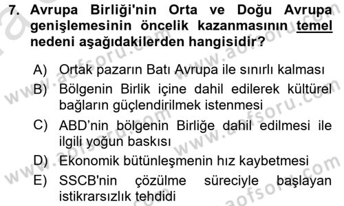 Avrupa Birliği Dersi 2021 - 2022 Yılı (Vize) Ara Sınavı 7. Soru