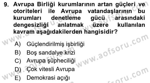 Avrupa Birliği Dersi 2021 - 2022 Yılı (Vize) Ara Sınavı 9. Soru