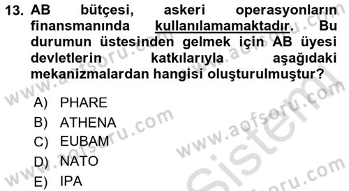 Avrupa Birliği Dersi 2021 - 2022 Yılı (Final) Dönem Sonu Sınavı 13. Soru