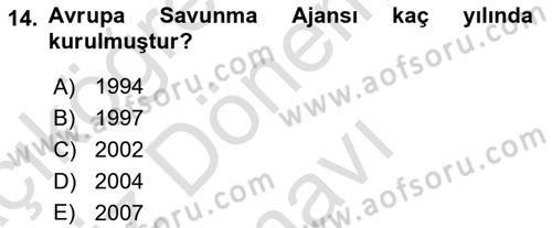 Avrupa Birliği Dersi 2021 - 2022 Yılı (Final) Dönem Sonu Sınavı 14. Soru