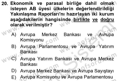 Avrupa Birliği Dersi 2021 - 2022 Yılı (Final) Dönem Sonu Sınavı 20. Soru