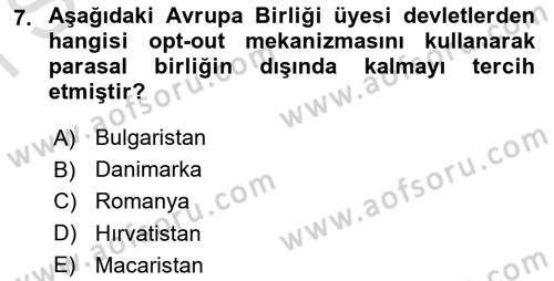 Avrupa Birliği Dersi 2021 - 2022 Yılı (Final) Dönem Sonu Sınavı 7. Soru