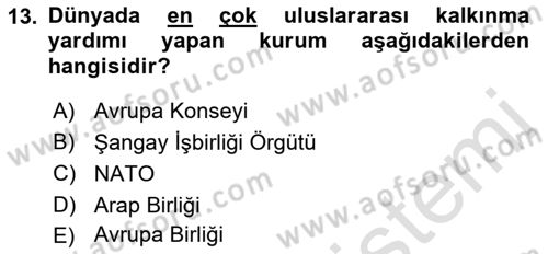 Avrupa Birliği Dersi 2021 - 2022 Yılı Yaz Okulu Sınavı 13. Soru