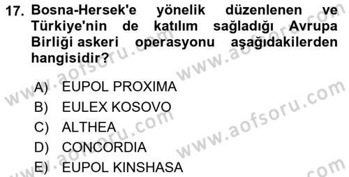 Avrupa Birliği Dersi 2021 - 2022 Yılı Yaz Okulu Sınavı 17. Soru