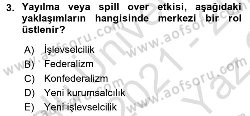 Avrupa Birliği Dersi 2021 - 2022 Yılı Yaz Okulu Sınavı 3. Soru