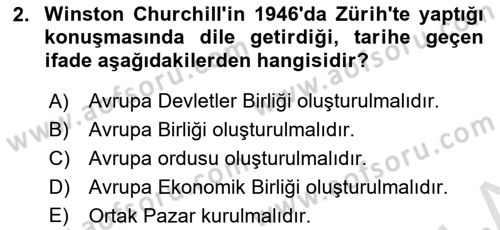 Avrupa Birliği Dersi 2022 - 2023 Yılı (Vize) Ara Sınavı 2. Soru