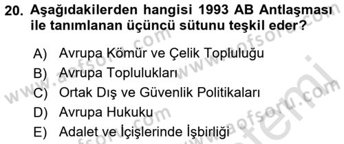 Avrupa Birliği Dersi 2022 - 2023 Yılı (Vize) Ara Sınavı 20. Soru