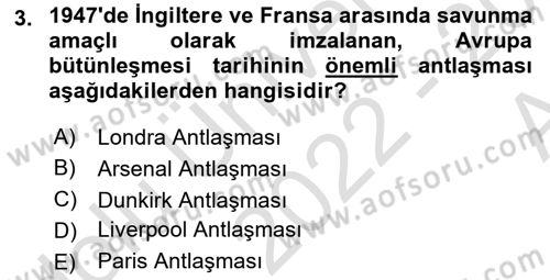 Avrupa Birliği Dersi 2022 - 2023 Yılı (Vize) Ara Sınavı 3. Soru