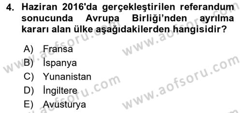 Avrupa Birliği Dersi 2022 - 2023 Yılı (Vize) Ara Sınavı 4. Soru