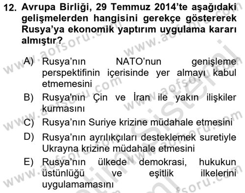 Avrupa Birliği Dersi 2022 - 2023 Yılı (Final) Dönem Sonu Sınavı 12. Soru