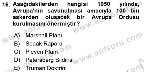 Avrupa Birliği Dersi 2022 - 2023 Yılı (Final) Dönem Sonu Sınavı 16. Soru