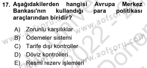 Avrupa Birliği Dersi 2022 - 2023 Yılı (Final) Dönem Sonu Sınavı 17. Soru