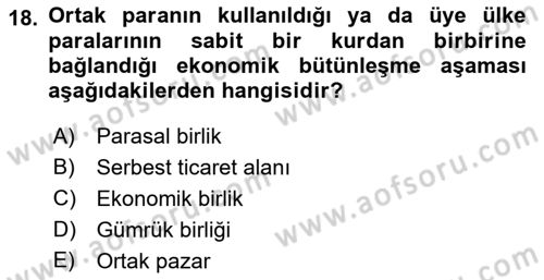 Avrupa Birliği Dersi 2022 - 2023 Yılı (Final) Dönem Sonu Sınavı 18. Soru