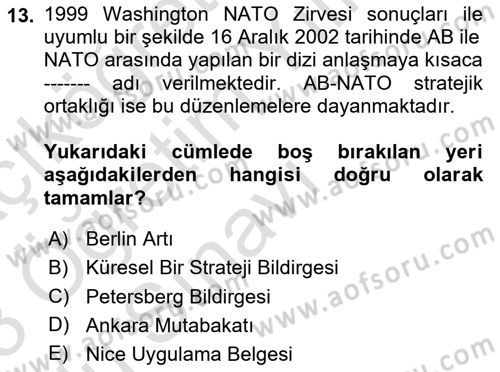 Avrupa Birliği Dersi 2022 - 2023 Yılı Yaz Okulu Sınav Soruları 13. Soru