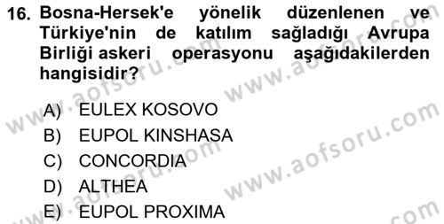 Avrupa Birliği Dersi 2022 - 2023 Yılı Yaz Okulu Sınav Soruları 16. Soru