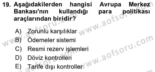 Avrupa Birliği Dersi 2022 - 2023 Yılı Yaz Okulu Sınav Soruları 19. Soru