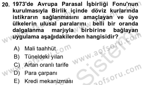 Avrupa Birliği Dersi 2022 - 2023 Yılı Yaz Okulu Sınav Soruları 20. Soru