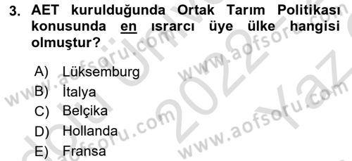 Avrupa Birliği Dersi 2022 - 2023 Yılı Yaz Okulu Sınav Soruları 3. Soru