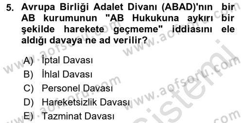 Avrupa Birliği Dersi 2022 - 2023 Yılı Yaz Okulu Sınav Soruları 5. Soru