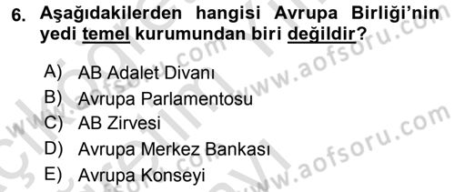 Avrupa Birliği Dersi 2022 - 2023 Yılı Yaz Okulu Sınav Soruları 6. Soru