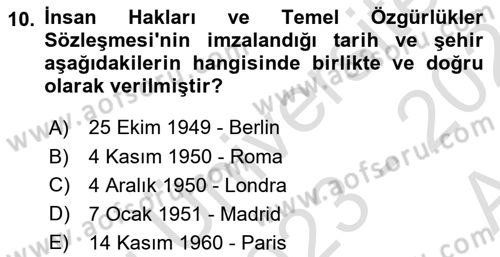 Avrupa Birliği Dersi Ara Sınavı Deneme Sınav Soruları 10. Soru