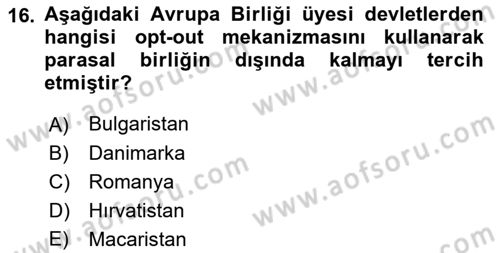 Avrupa Birliği Dersi 2023 - 2024 Yılı (Vize) Ara Sınav Soruları 16. Soru