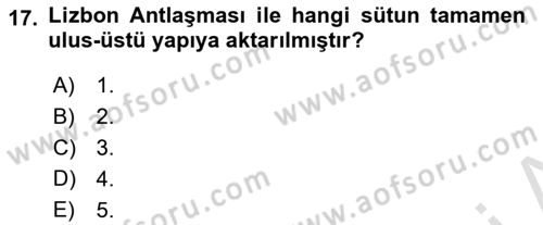 Avrupa Birliği Dersi 2023 - 2024 Yılı (Vize) Ara Sınav Soruları 17. Soru
