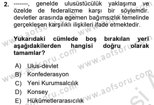 Avrupa Birliği Dersi Ara Sınavı Deneme Sınav Soruları 2. Soru