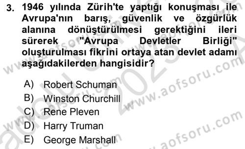 Avrupa Birliği Dersi Ara Sınavı Deneme Sınav Soruları 3. Soru