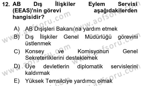 Avrupa Birliği Dersi 2023 - 2024 Yılı (Final) Dönem Sonu Sınav Soruları 12. Soru