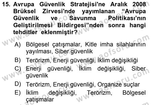 Avrupa Birliği Dersi 2023 - 2024 Yılı (Final) Dönem Sonu Sınav Soruları 15. Soru