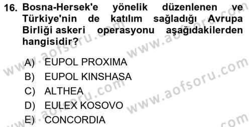 Avrupa Birliği Dersi 2023 - 2024 Yılı (Final) Dönem Sonu Sınav Soruları 16. Soru