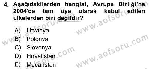 Avrupa Birliği Dersi 2023 - 2024 Yılı (Final) Dönem Sonu Sınav Soruları 4. Soru