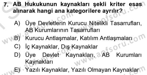 Avrupa Birliği Dersi 2023 - 2024 Yılı (Final) Dönem Sonu Sınav Soruları 7. Soru