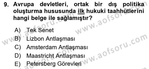 Avrupa Birliği Dersi 2023 - 2024 Yılı (Final) Dönem Sonu Sınav Soruları 9. Soru
